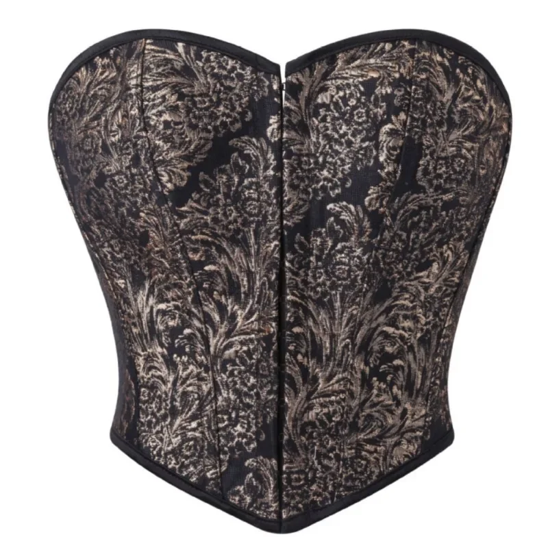 Womens Sexy Lingerie Retro Printed Corset Front Buckle Back Strap Tight Overbust Gothic Bustier Lace Up Body Shaper