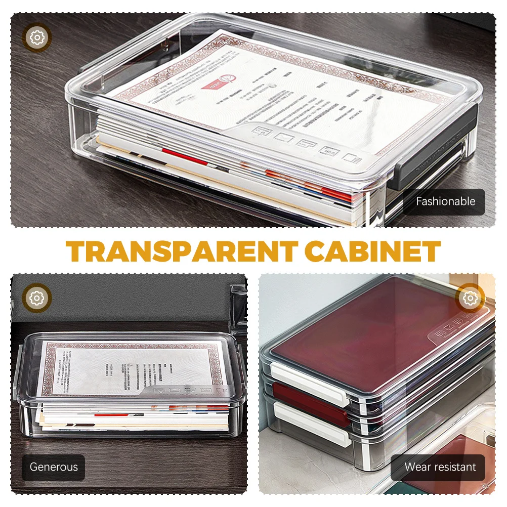 

Transparent Document Organizer Stackable File Holder Plastic Storage Box Desktop File Cabinet Office Document Case Secure Snap