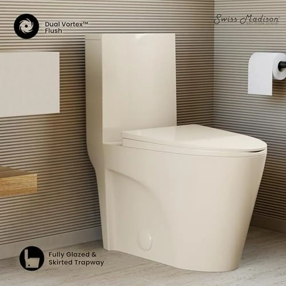 Elongated Toilet Dual Vortex Flush 1.1/1.6 gpf in Bisque Standard Height Bowl Hidden Trapway Glossy Finish Ceramic 110lbs