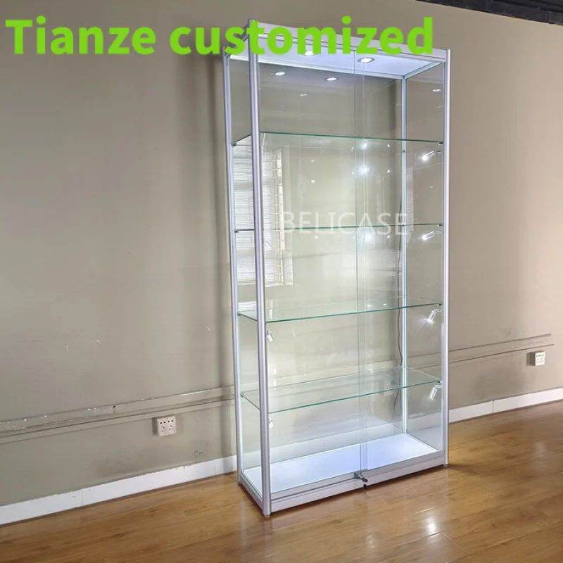 (customized)White Aluminum Fame Wall Display Glass FullDisplay Cabinet Retail Store Showcases Glass Display