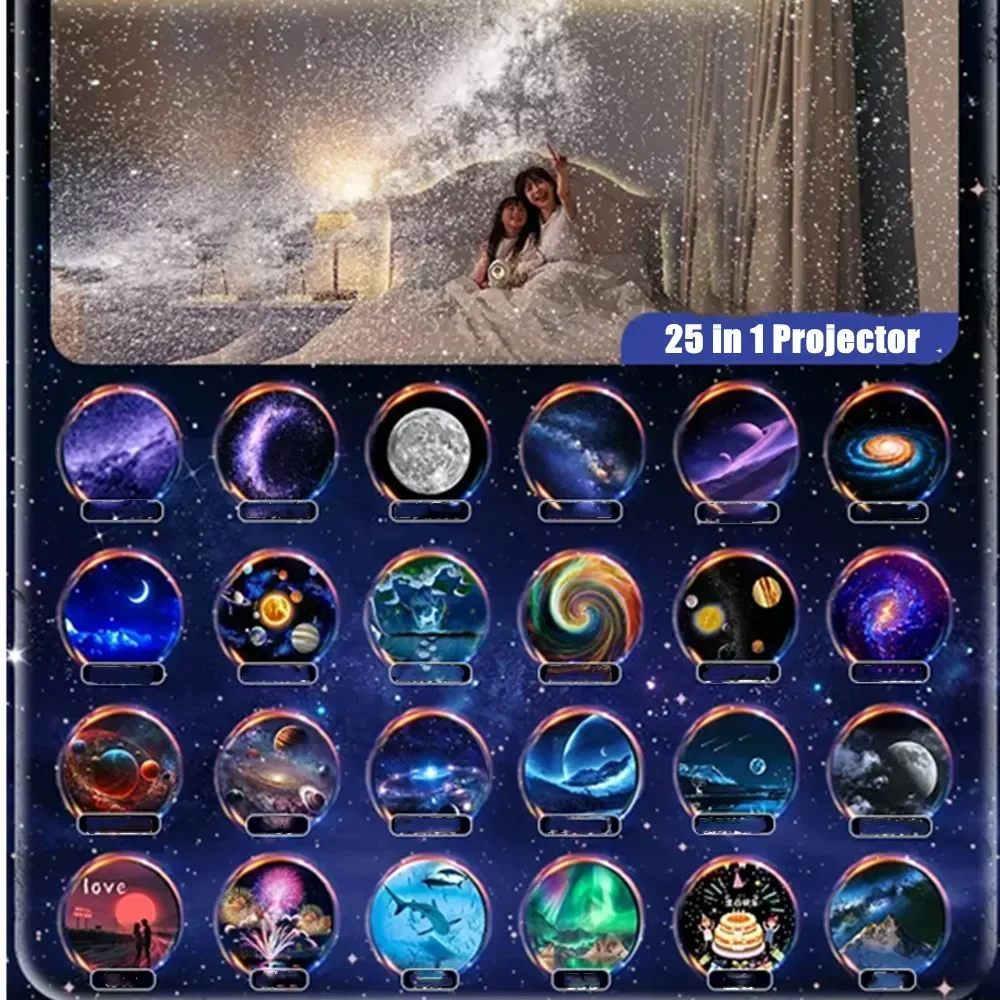 25 In 1 Led Ster Planetarium Galaxy Projector 360 ° Draaien Nachtlampje Projector Nachtlampje Voor Slaapkamer Kamer Decoraion Kinderen Geschenken