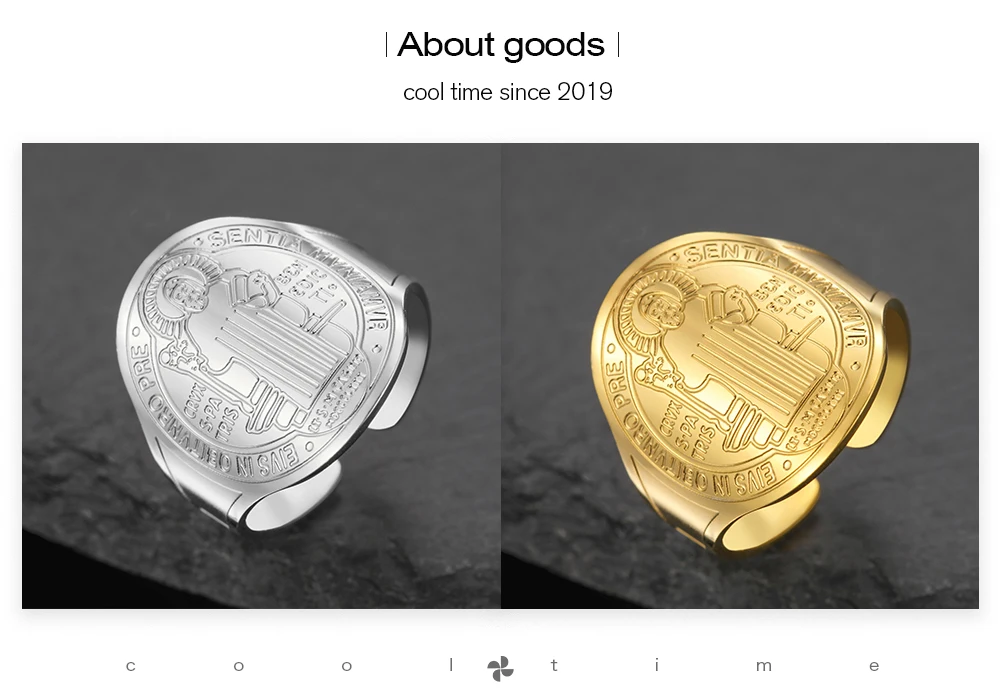 COOLTIME Saint Benedict Medaille Herren Ring Edelstahl Sentia Katholisches Medaillon Fingerring Amulett Schmuck Geschenk – Detail 3