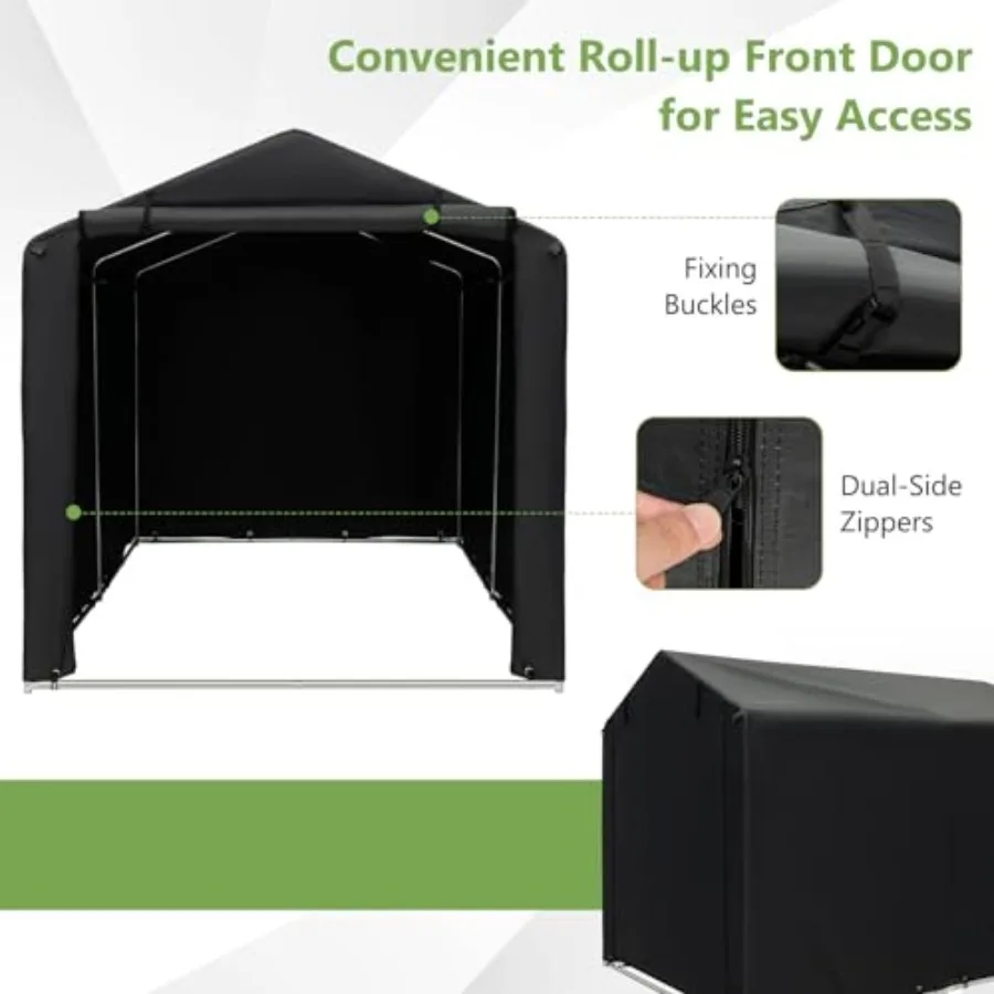 Portable Storage Shed for Motorcycle Use, Heavy Duty Steel Construction, Gray Finish, Weatherproof and Lockable Design
