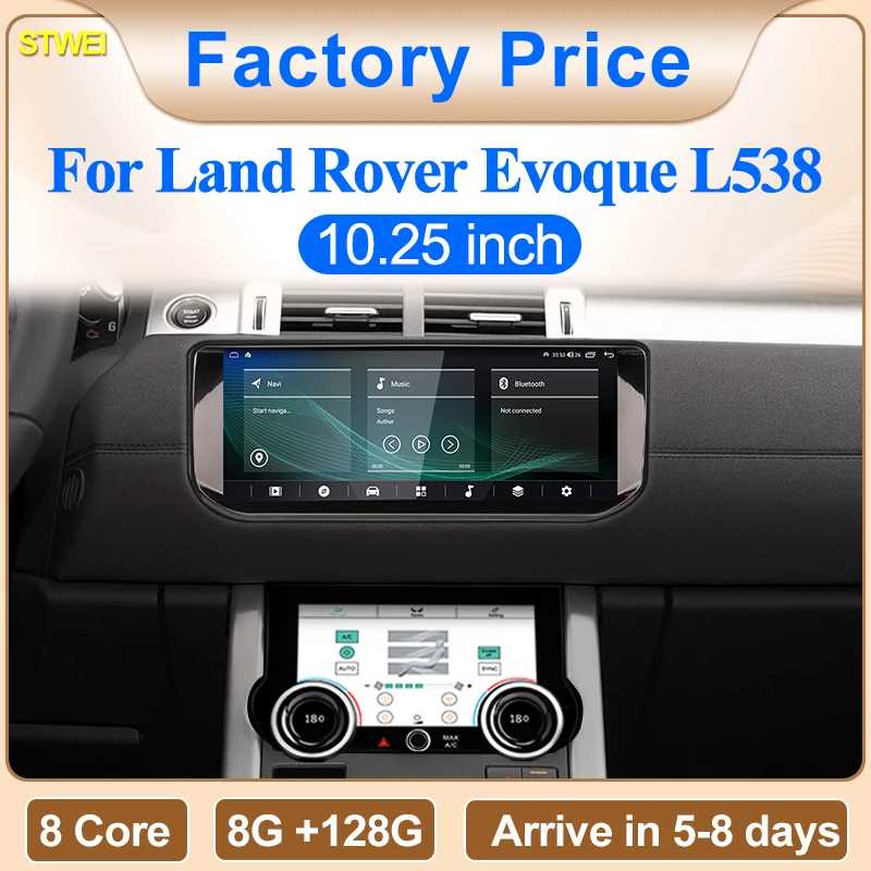 10.25inch HD 8 Core Android13 Wireless Carplay Auto For Range Rover Evoque L538 Car Multimedia Players Digital AirCon AC Panel