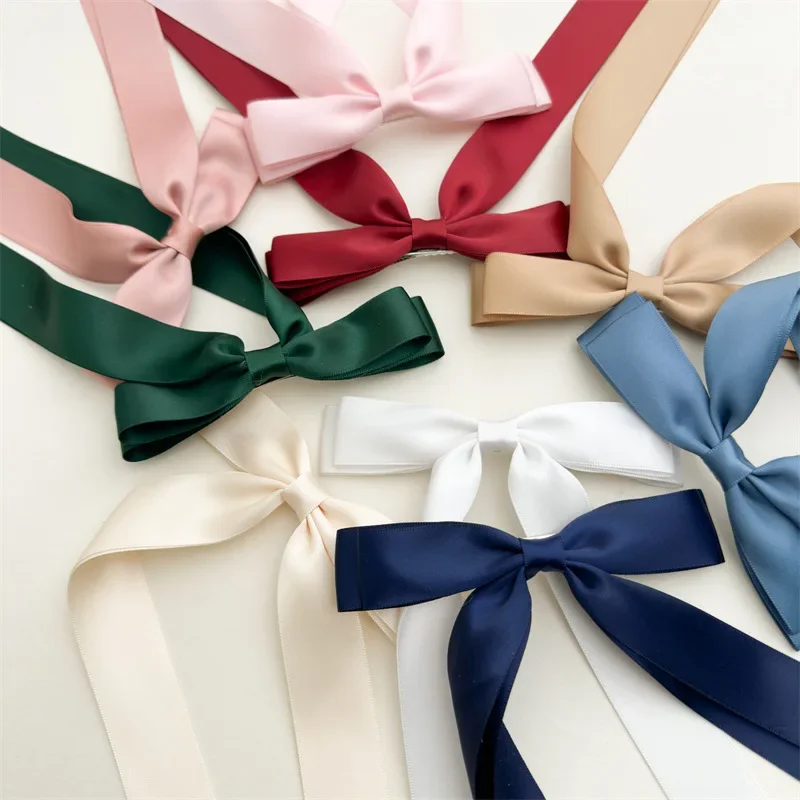 Women Elegant Bow Ribbon Hair Clip Fashion Solid Satin Spring Clip Simple Bowknot Hairpins Barrettes Hair Accessories for Girls