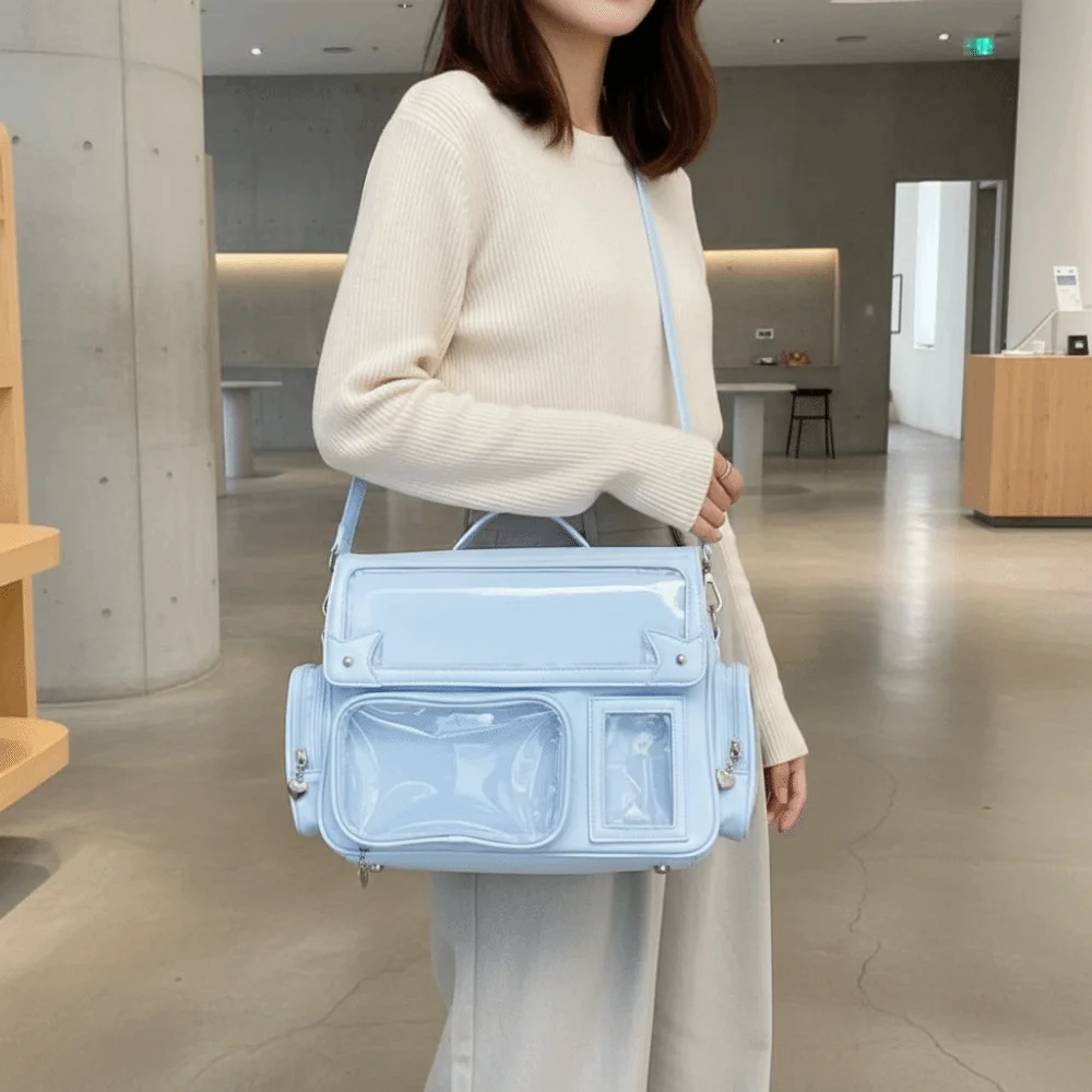 

Transparent Convertible Ita Backpack PU Leather Solid Color Kawaii Uniform Bag Ita Japanese Style Waterproof