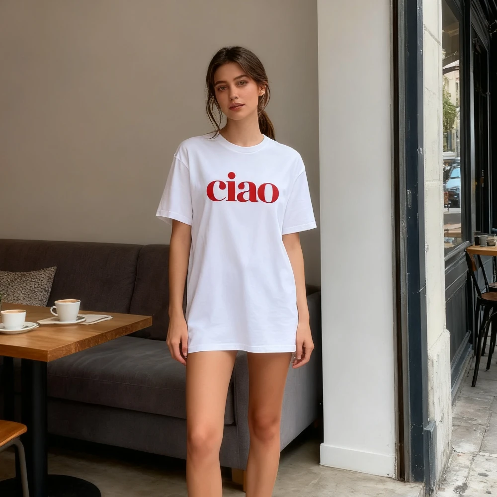 

2025 Ciao Man Woman Summer High Quality T-shirt Shirt Ciao Italian Shirt Womens or Unisex Fashion Casual Short Sleeves Tee