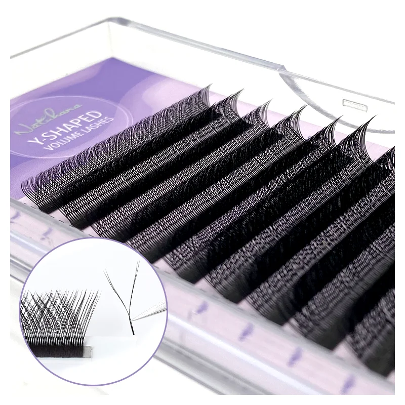 NATUHANA YY Shape Black Brown Eyelash Extension 0.07mm Two Tip Eyelashes Natural Y-Style Premade Volume Fan Lashes Makeup