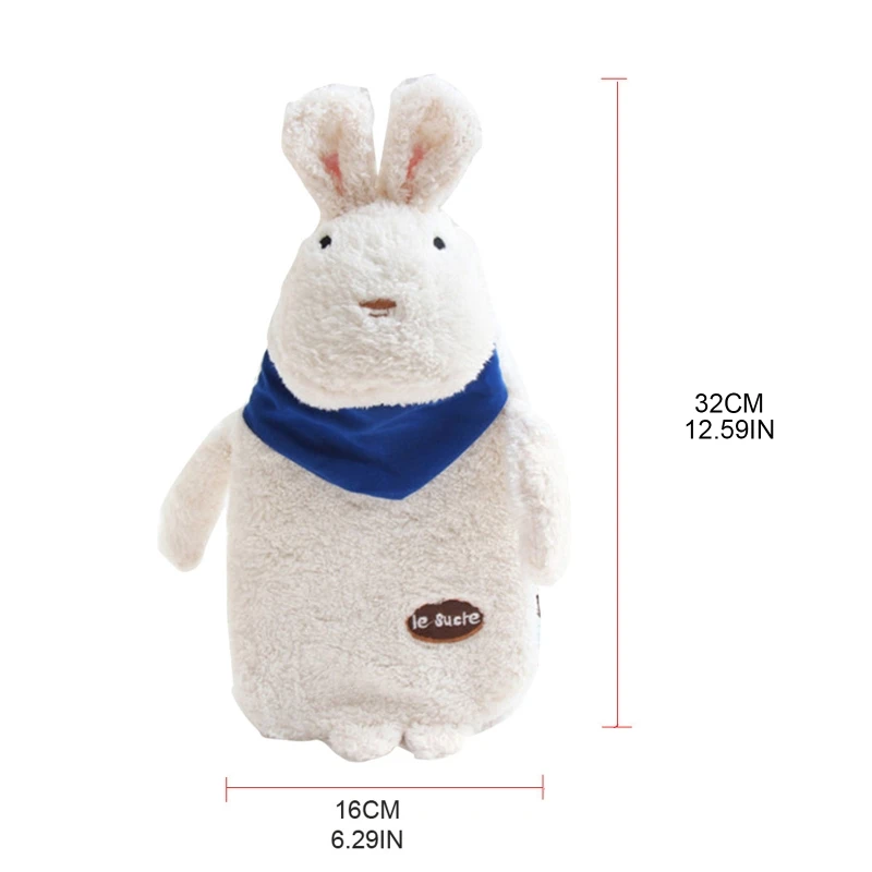 Rubber Hot Water Bottle with Removable Cute Cartoon Rabbit Plush Cover Winter Explosion-Proof Pain Relief Hand Warmer