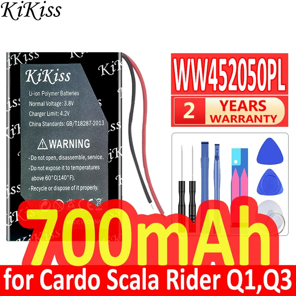 KiKiss Battery 700mAh WW452050PL (405020 2line) for Cardo Scala Rider Q1 Q3 FM Q-Solo Headset