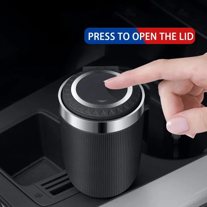 Car Ashtray with Lid Smell Proof Stainless Steel Blue Led Portable Ashtray Cup for Auto Fireproof Shell One Touch Open ashtray