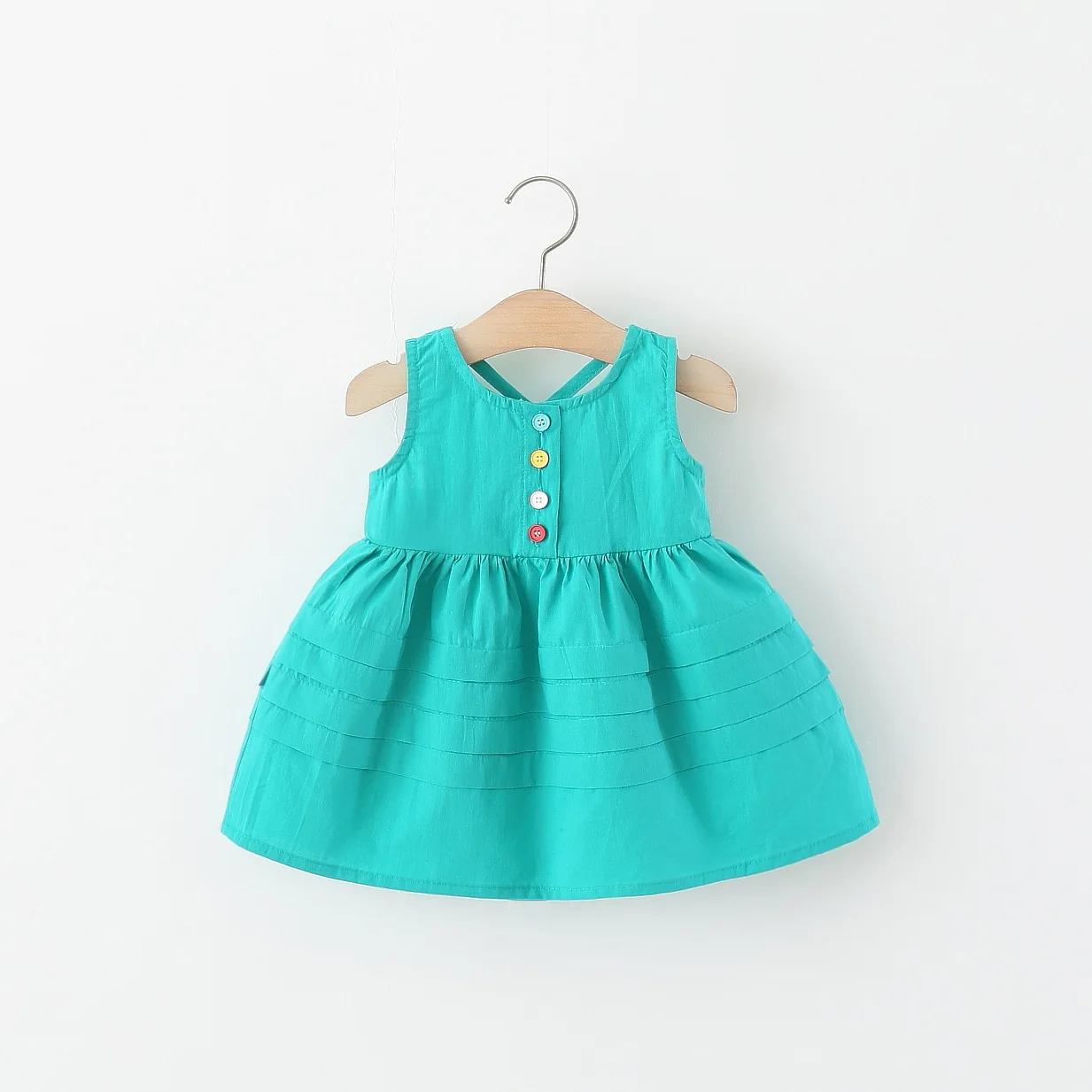 Summer New Baby Girl Green Dress Cotton Soft Children'S Sleeveless Clothes (9 Months -4 Years Old)