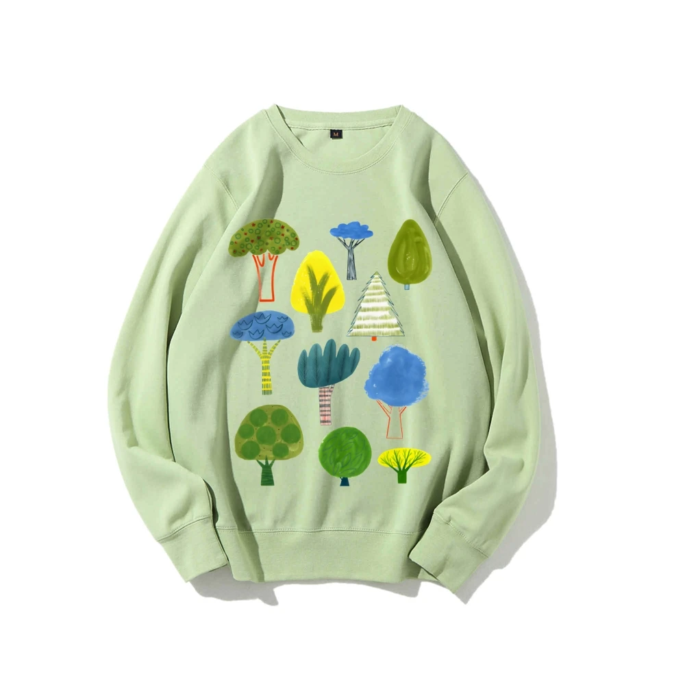 

Graphic Sweatshirt Colorful Trees Sweatshirt 100% Cotton High Quality Oversize Colorful Sweatshirt Trees Print Nature Y2K Vibe