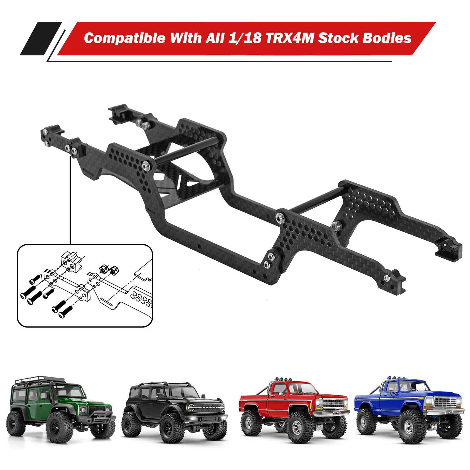 LCG Carbon Fiber Universal Chassis Frame Battery Tray for 1/18 RC Crawler TRX4M Defender Bronco K10 F150 (4M-89 4M-78)