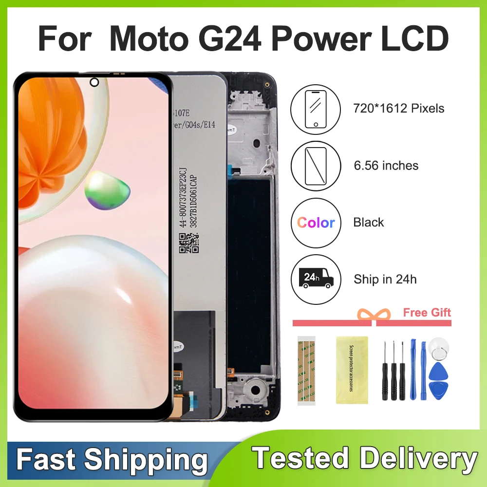Para Motorola Moto G24 Power pantalla LCD de 6,56 pulgadas pantalla de montaje de digitalizador con Panel táctil con reemplazo de marco para Moto G24 Power