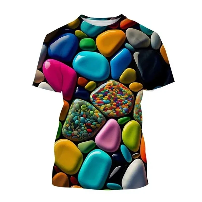 Summer Fashion Colored Crystal Stone graphic t shirts New Trend Casual Personality round neck Printed Short Sleeve streetwear