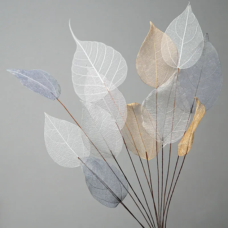 Home Decoration Lucency Leaves Natural Leaf Vein Immortal Artificial Flowers Wedding Table Decoration Wire Stem