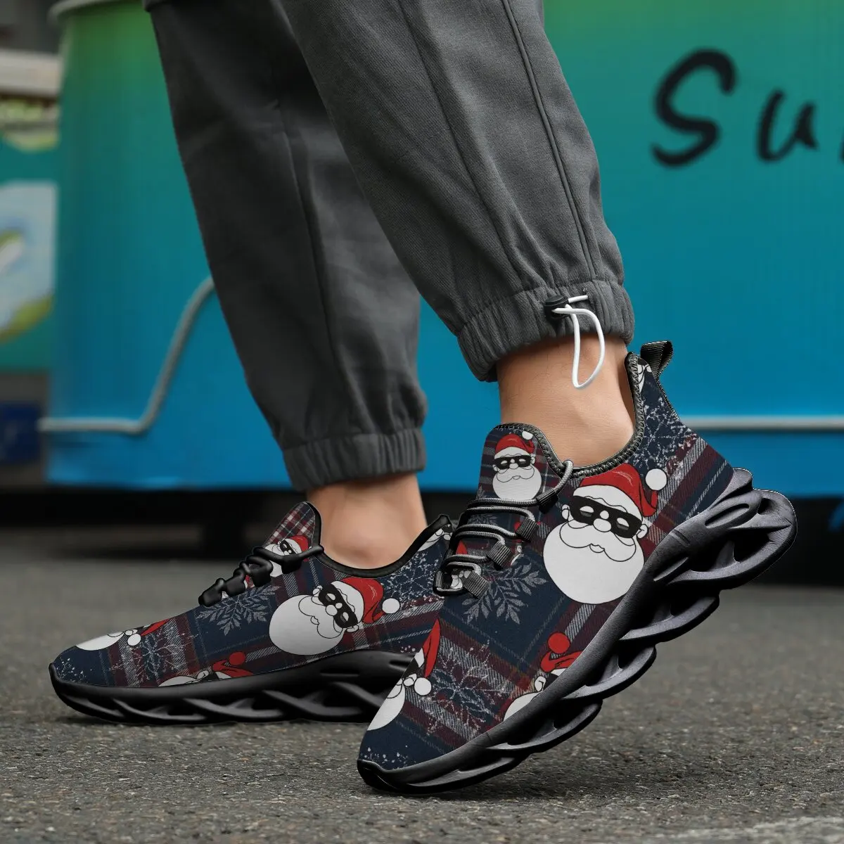 

Мужские тренировочные туфли, Нескользящие спортивные кроссовки для спортзала, Санта-Клаус с солнцезащитными очками, легкие повседневные кроссовки в клетку со снежинкой