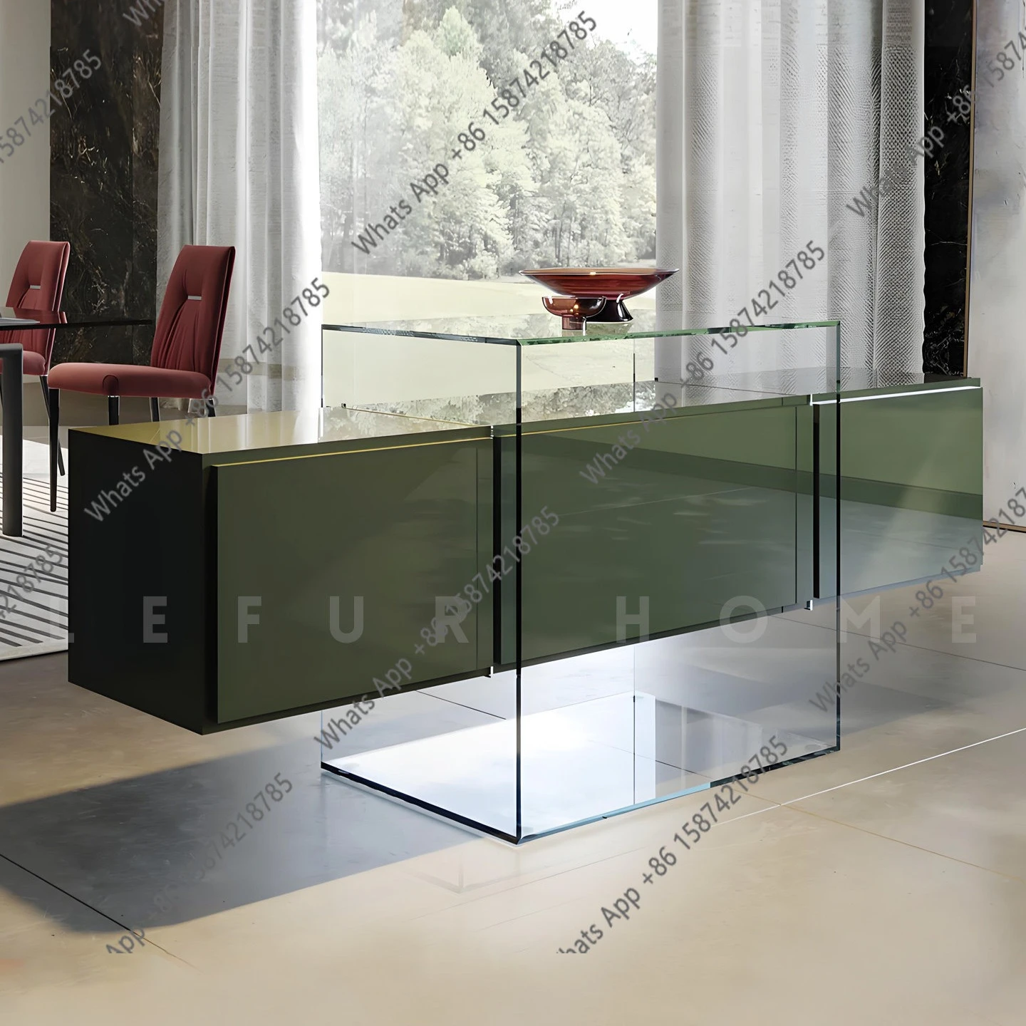 Side cabinet Italian minimalist glass storage designer art side cabinet integrated storage cabinet against the wall