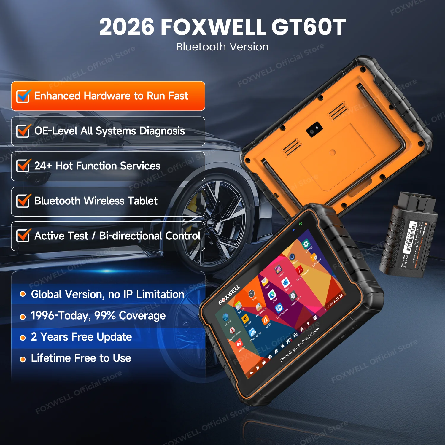 FOXWELL GT60 OBD2 Diagnostic Tool All System Bi-directional Car Code Reader 24 Reset Professional OBD 2 Automotive Scanner