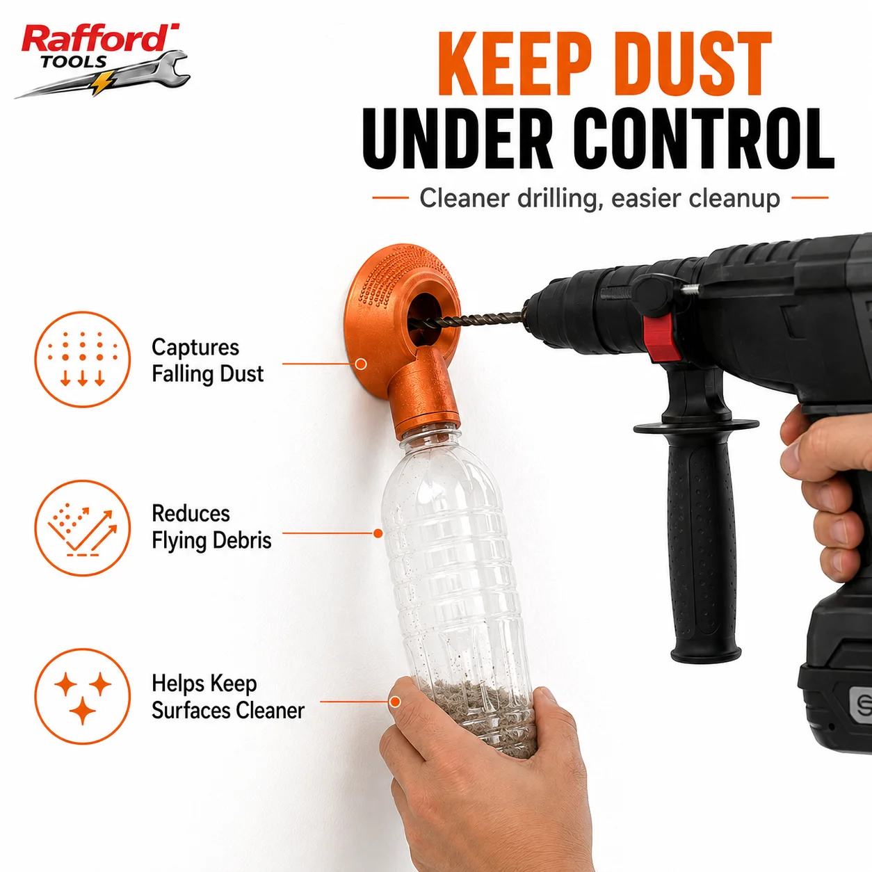 Rafford 1Pc Drill Dust Collector, 2-in-1 Wall Drilling Dust Catcher, Bottle & Vacuum Compatible Dust Collection Tool