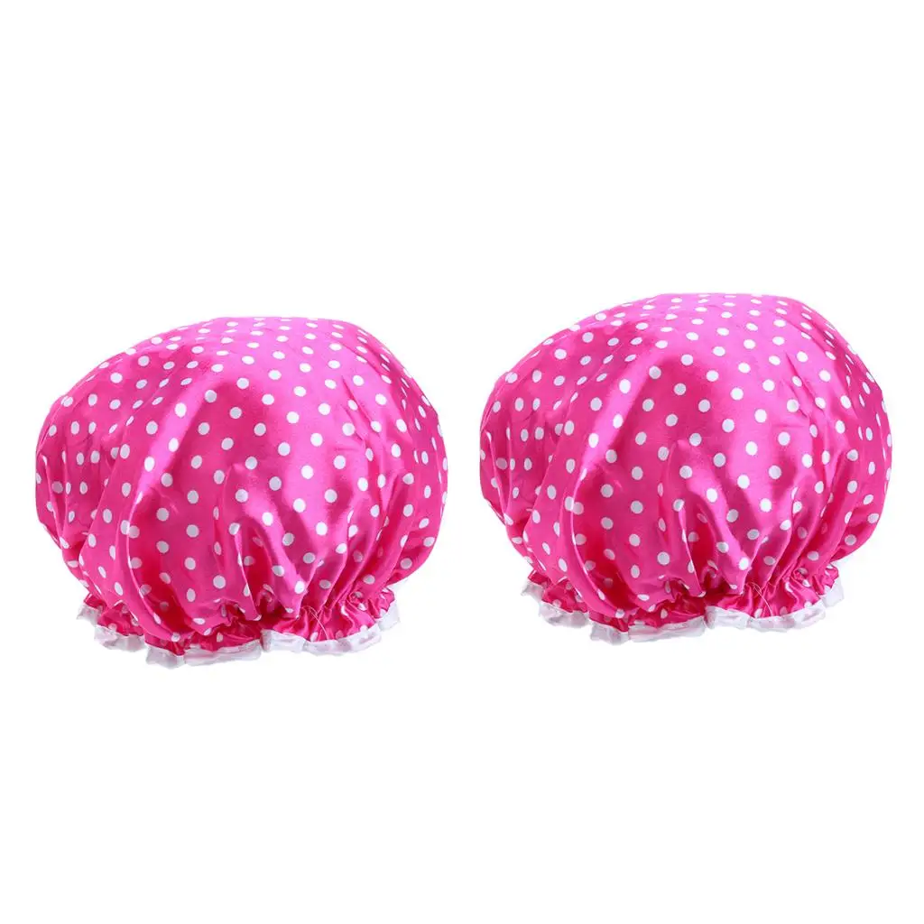 Soft Reusable Shower Cap for Women and Adults Waterproof EVA Double Satin Dots Shower Hair Cover
