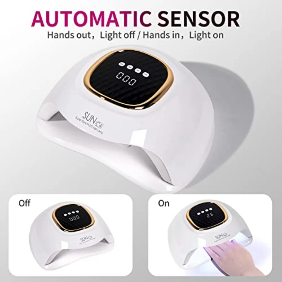 Lámpara UV para uñas de secado rápido, potente y eficiente lámpara LED para uñas con 4 ajustes de sincronización, Sensor automático infrarrojo, luz UV profesional