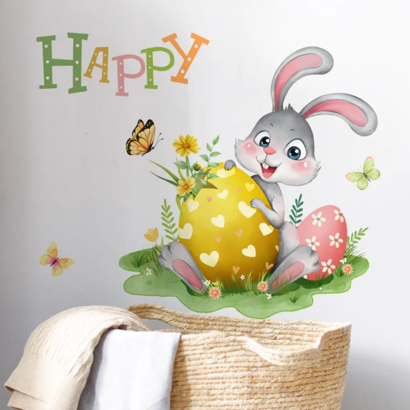 

Little Rabbit Egg Easter Wall Sticker Children's Bedroom Background Decora Kindergarten Classroom Sticker Antifouling Removable