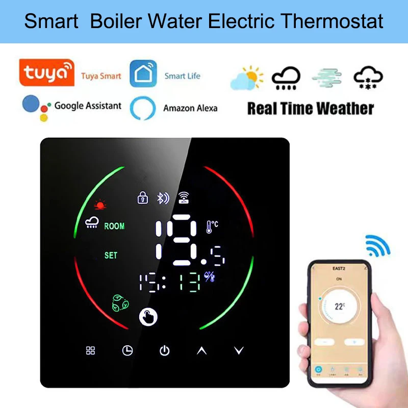 Tuya wifi tela de toque termostato aquecimento piso água/caldeira/controlador temperatura aquecimento elétrico com umidade tempo