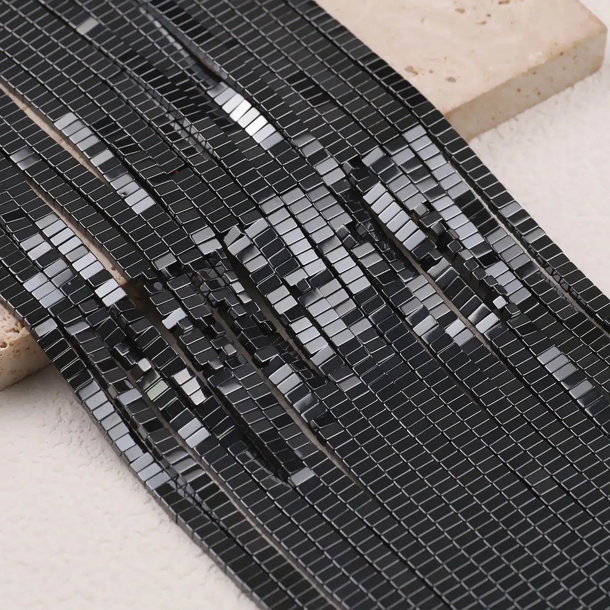 4×2×2mm Cross-Hole  Rectangular Black Hematite Natural Stone Spacer Loose Beads For Jewelry Making Diy Bracelets Necklace