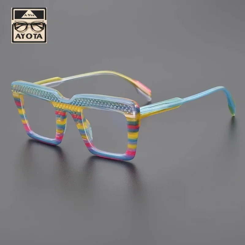 

Colourful Spectacle Frames Women Fashion Designer Brand Acetate Square Large Frame Myopic Reading Prescription Men's Eyewear