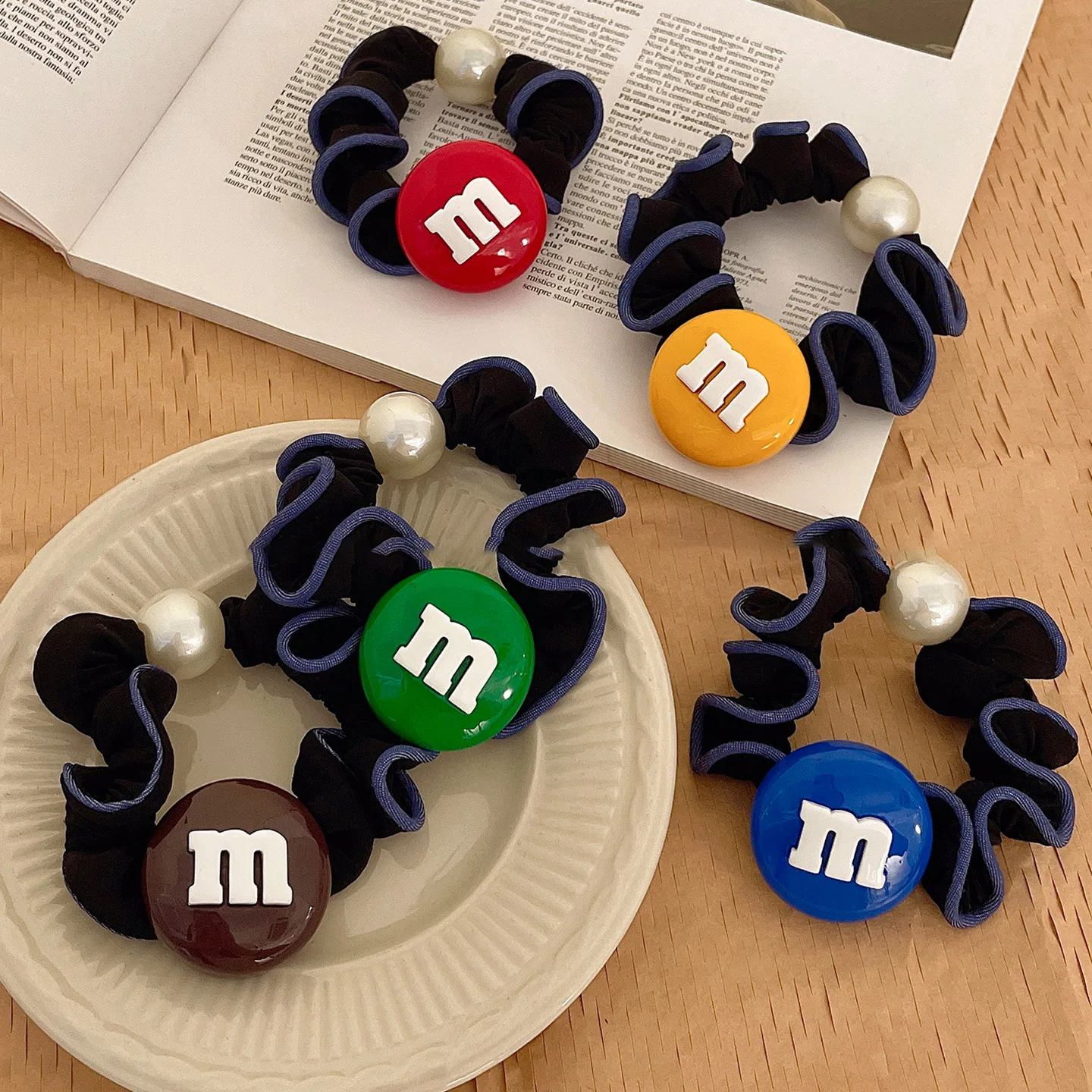 Fun Creative Cartoon-style Letter Hair Tie Imitation Pearl Fabric Candy Ponytail Bands Versatile Daily Wear Hair Accessories