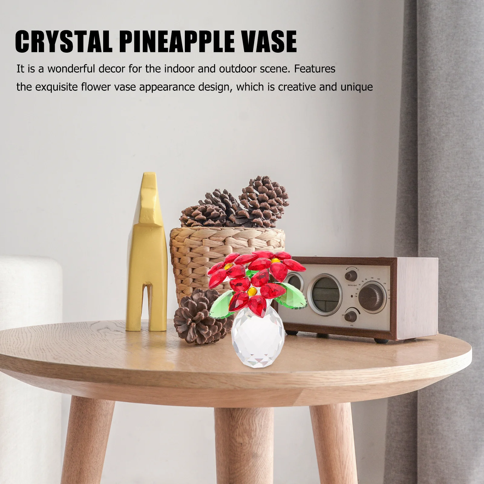 

1Pcs Small Flower Vase Ornament Creative Pineapple Shaped Crystal Desktop Craft Decor Scene Decor Desktop Ornament