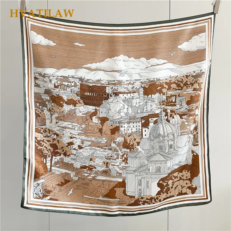 New 100% Natural Mulberry Silk Square Silk Bandana 88x88cm for Women Watercolor Print Soft Bag Scarf Decoration Hijab Shawl Wrap