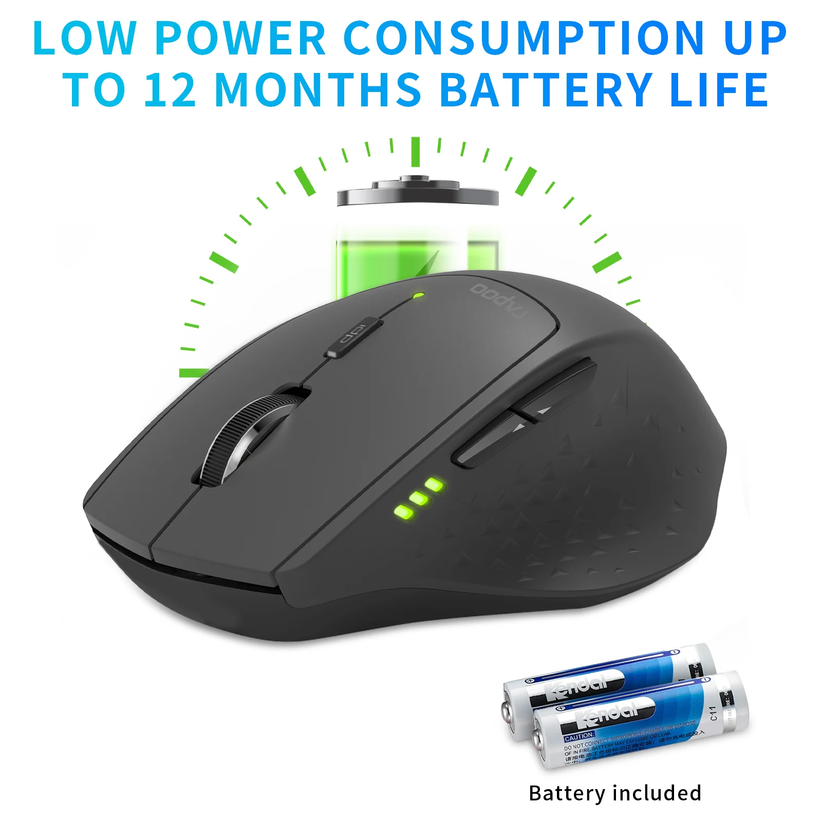 RAPOO MT550 Multi-mode Wireless Mouse Connect Up to 4 Devices 1600 DPI Ergonomic Bluetooth Mouse 12 Month Long Battery