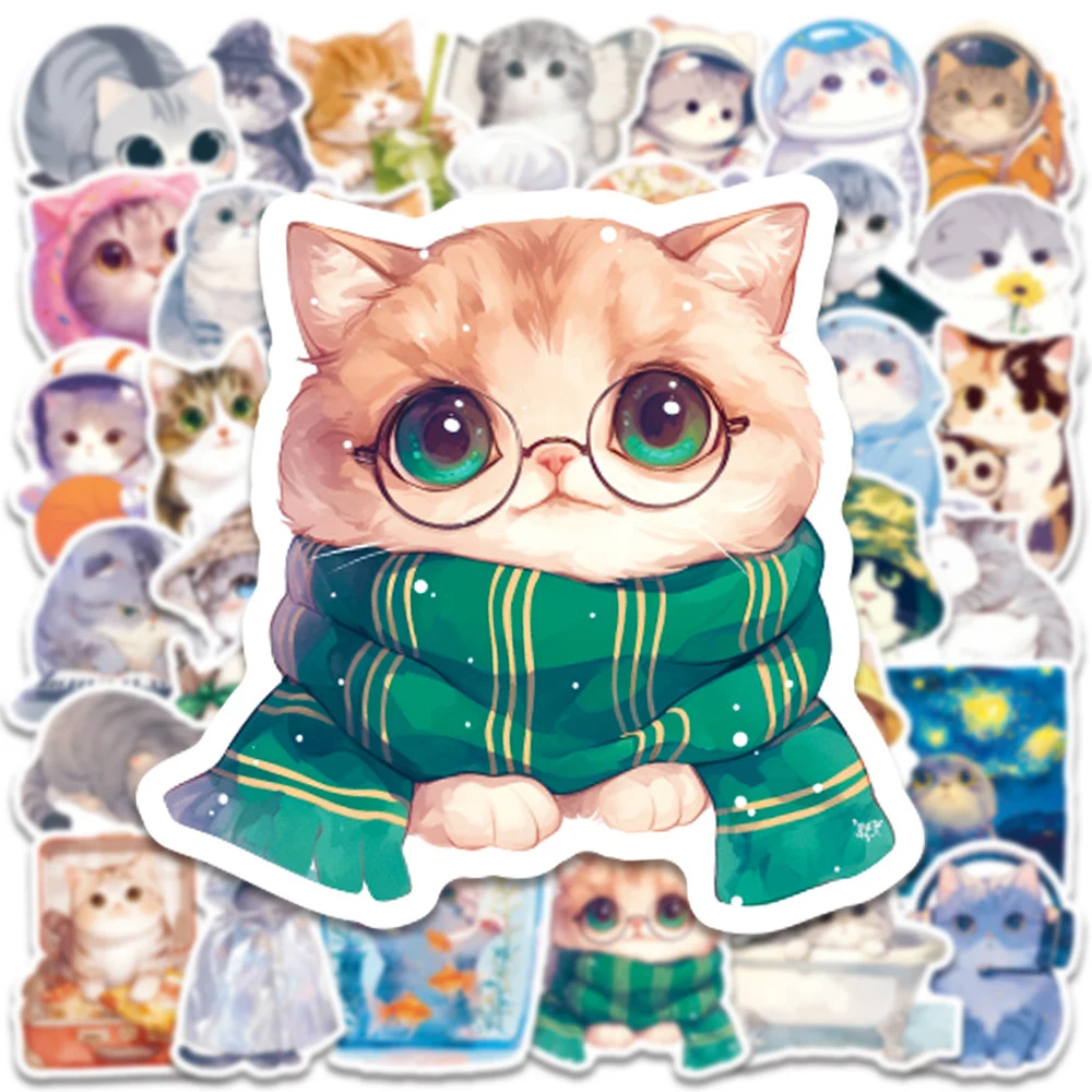 10/30/50 szt. Urocze naklejki z kotami w stylu anime, kawaii naklejki ze zwierzętami i kociakami, naklejki DIY na walizkę, telefon, notatnik, kreatywne naklejki graffiti