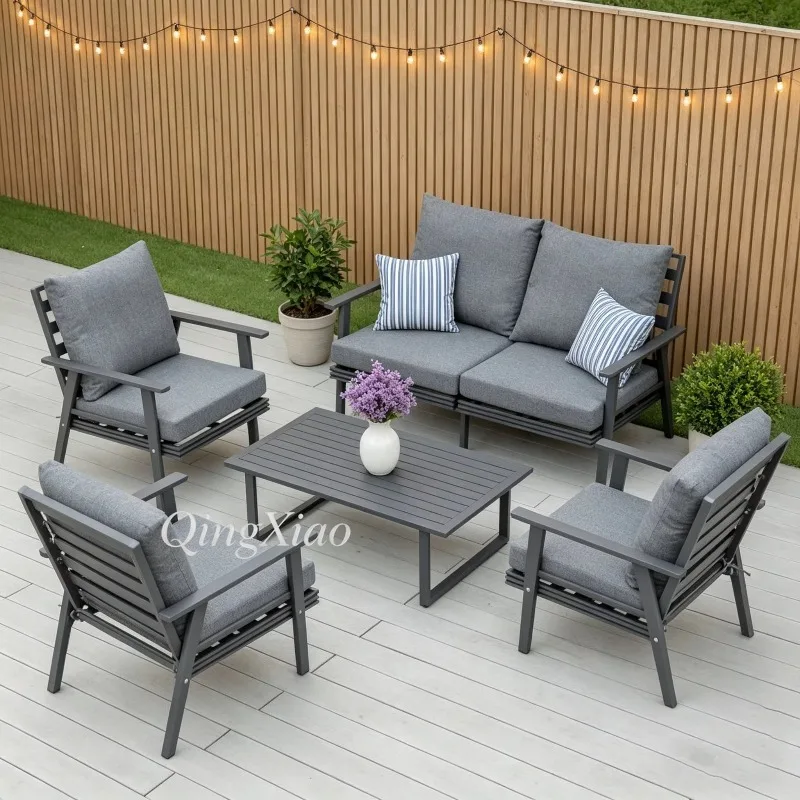 Simple Modern Aluminum Outdoor Sofa Furniture Set With Soft Cushions Hot Sale For Hotel Terrace Courtyard Decoration Attractive