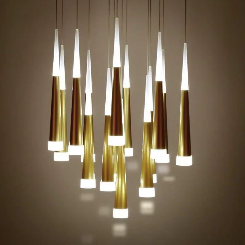 Postmodern simple chandelier, light luxury living room cone meteor shower led light personalized rotating meteor shower staircas