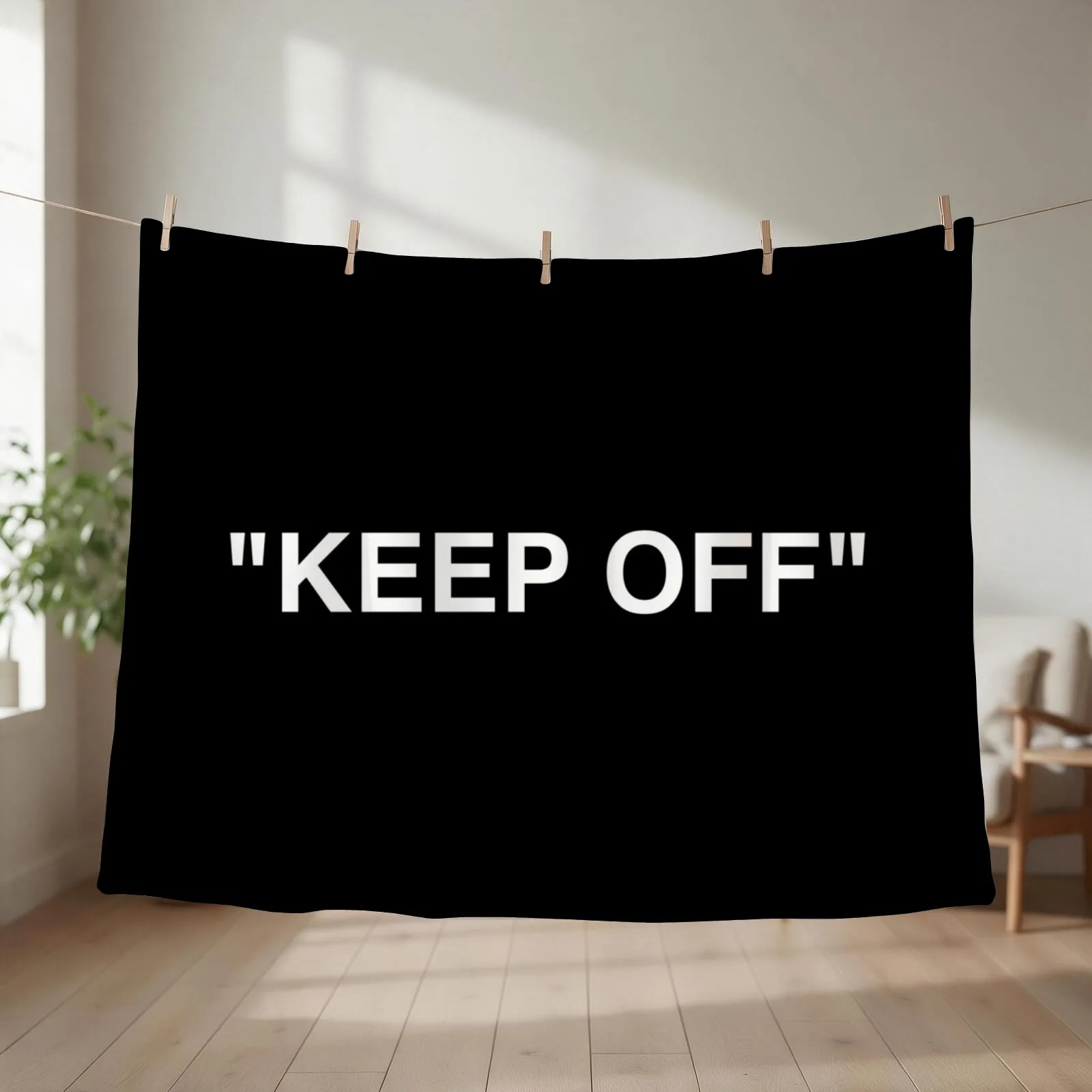 KEEP OFF LOGO - WHITE Throw Blanket Blankets For Baby Plaid Flannel Fabric Heavy Blankets