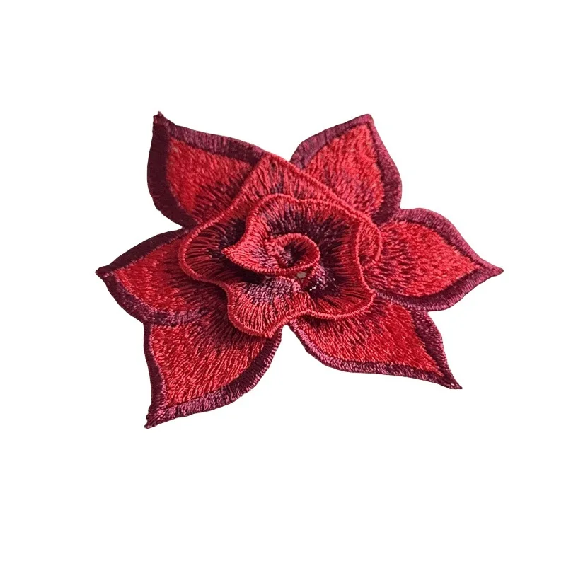 Bordado Africano Lace Applique, 3D Flower Patches, Dard Red, Vestido de Noiva, Cap Decor, DIY, Costura em Roupas, 3Pcs