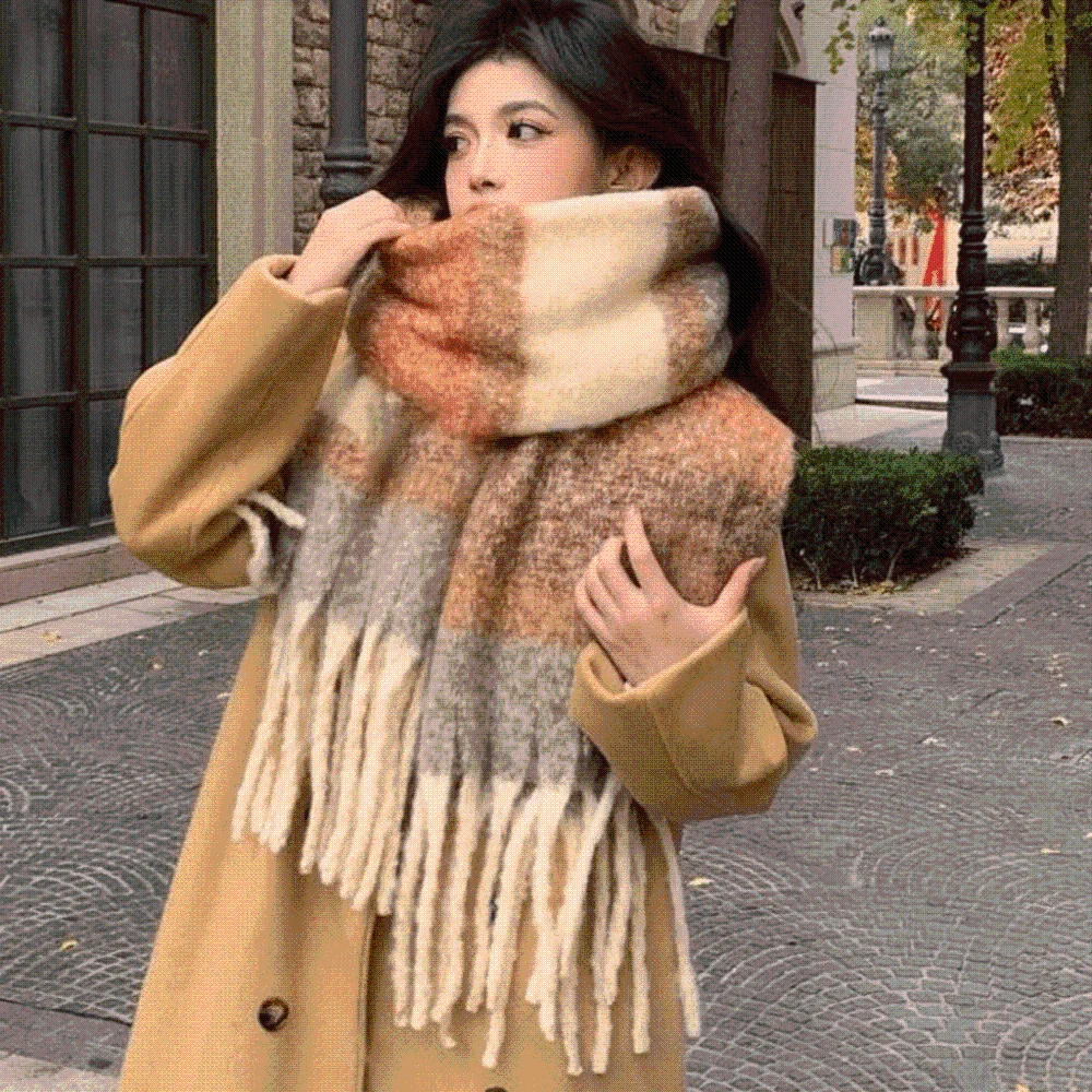 Fringed Stoles Thick Winter Scarves Soft Windproof Plaid Mufflers Thermal Skin-friendly Tassel Shawls Holiday Gifting