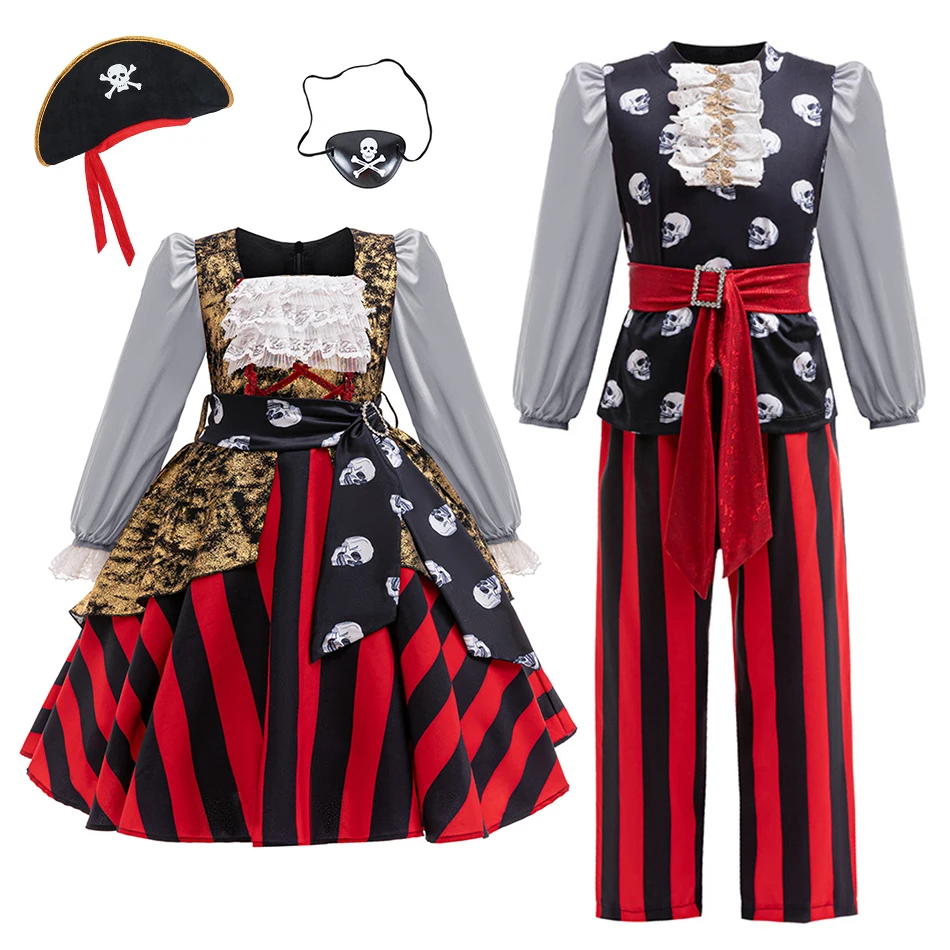 

Kids Halloween Cosplay Pirate Captain Boys Clothes Children Stage Performance Long Sleeves Costume Masquerade Party Girls Dress