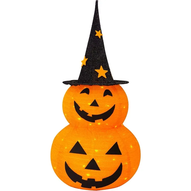 

3FT Halloween Collapsible Pumpkin Decorations, Pre-Lit Light Up 50 LED Pumpkin with Star Hat 8 Lighted Mode, Pop Up