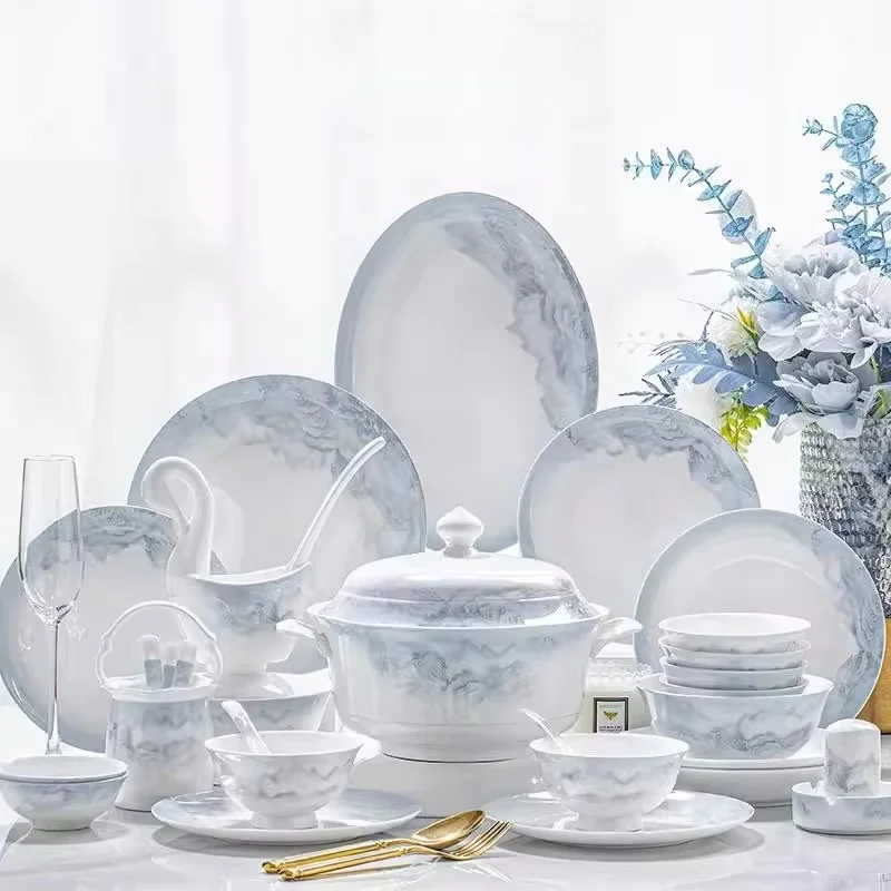 Underglaze Painted Tableware Set Bowls Plates Dishes In Gift Box Jingdezhen Tableware Set Housewarming Gift Set Of Bowls Plates