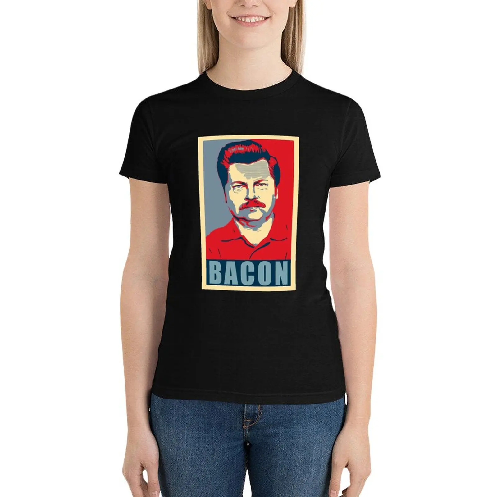 Bacon Ron hope swanson T-Shirt female cute tops Short sleeve tee tops Women