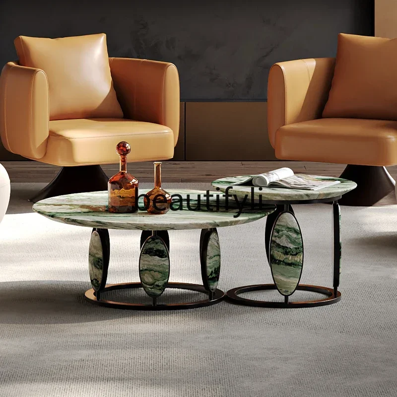 

xzzMinimalist Italian light luxury natural marble, high-end luxury stone round coffee table combination