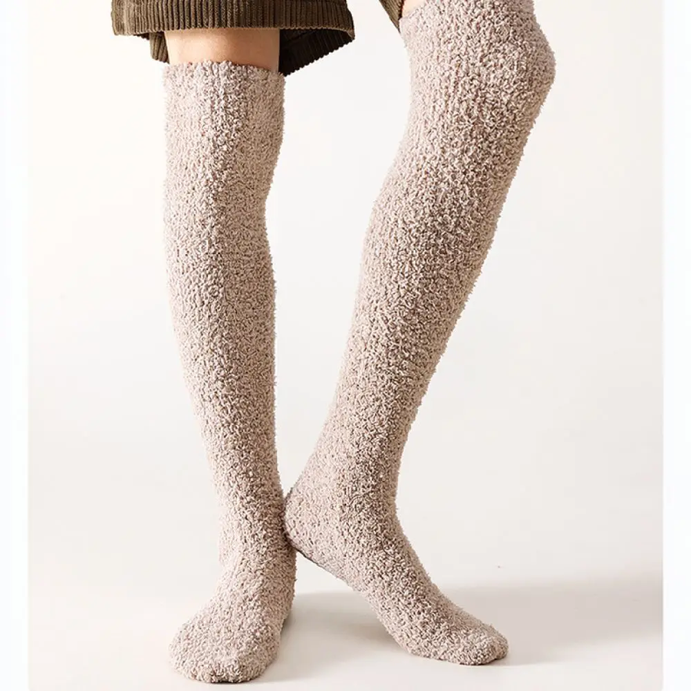 Men Over The Knee Socks Winter Thickened Coral Fleece Warm Stockings Soft Breathable Long Hosiery Comfortable Casual Leg Warmers