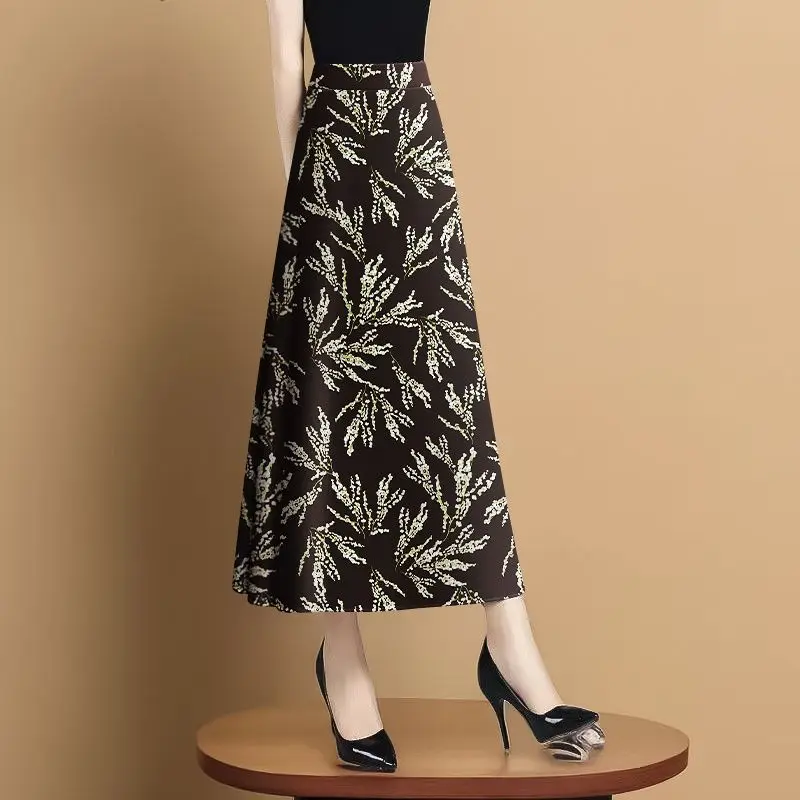 

Retro Style Versatile Over-knee S Make You Look Slim Mid-length A-line Women's Big Hem Skirt