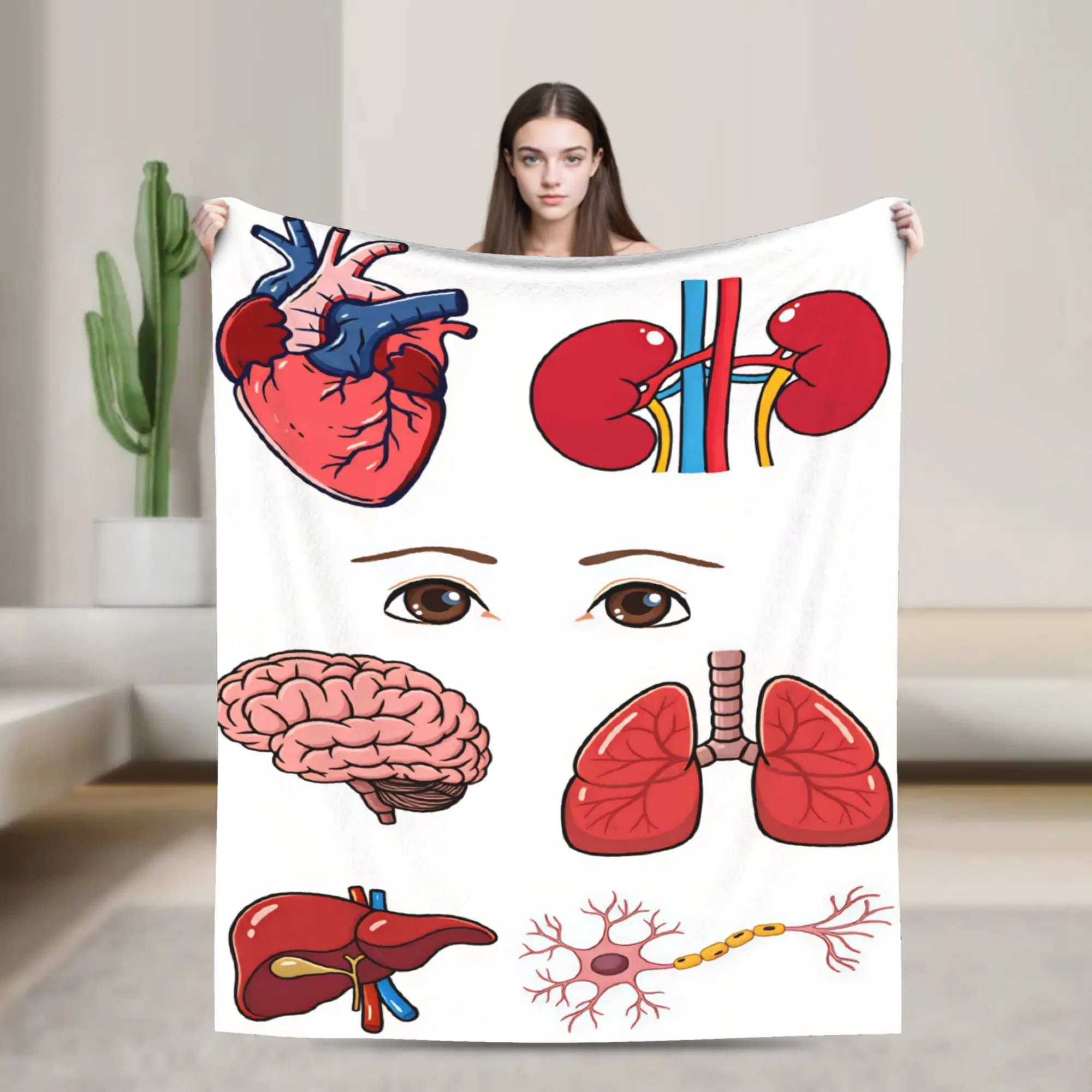 Cartoon Human Internal Organs Super Soft Blankets  Picnic Plush Throw Blanket Fashion Outdoor Flannel Bedspread Sofa Bed Cover