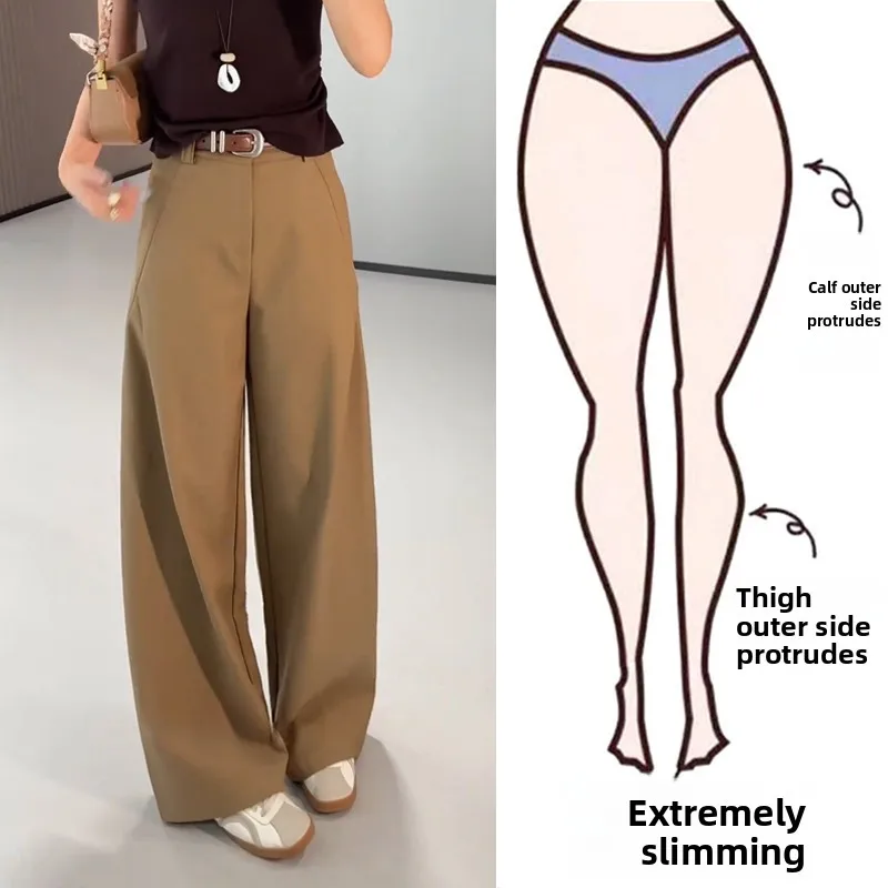 

Khaki Casual Pants Women's Loose plus Size Wide Leg Pants High Waist Straight Leg Pocket Autumn Fashion plus Size Clothing